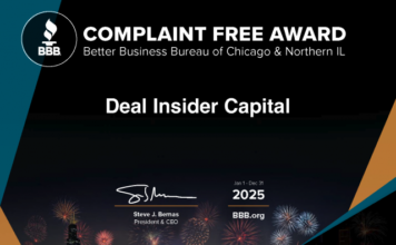 Deal Insider Capital Receives BBB Complaint Free Award for 2025