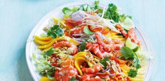 Cucumber Noodle Prawn and Mango Salad
