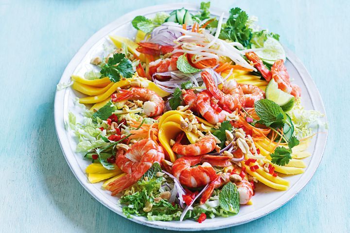 Cucumber Noodle Prawn and Mango Salad